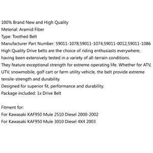 Drive Belt 59011-1078 For Kawasaki KAF950 Mule 2510 Diesel (00-02) 3010 Diesel 4X4 (03) Black