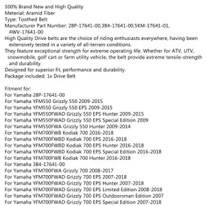 Drive Belt 28P-17641-00 For Yamaha YFM550/YFM550FWAD/YFM700FWAD/YFM660FA Grizzly, YFM700FWBD Kodiak, YXR660FA Rhino 660 Hunter, YXR700FSE2 Rhino, Black