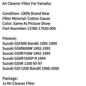 Air Filter Cleaner Element Suzuki GSXR 1100 (93-97) GSF1200 Bandit GSXR750W, Red