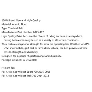 Drive Belt 0823-497 For Arctic Cat Wildcat Sport 700 (15-18) Trail 700 (14-18) Black