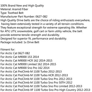 Drive Belt 0627-082 For Arctic Cat M9000 HCR Limited Sno Pro, Cat ProClimb M  XF 1100, Cat ProCross XF 1100, Cat XF9000 Cross, Black