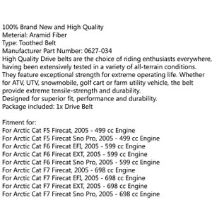 Drive Belt 0627-034 For Arctic Cat F5 Firecat Sno Pro, F6 Firecat EFI EXT Sno Pro, F7 Firecat EFI EXT Sno Pro, Black
