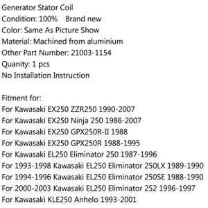 Generator Stator Coil For Kawasaki EX250 ZZR250 Ninja 250 GPX250R-II, EL250 Eliminator 250 250LX 250SE 252, KLE250 Anhelo