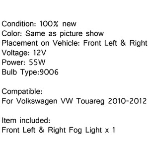 Front Left & Right Side LED Lamp Fog Light for Volkswagen VW Touareg (2010-2012) Clear Generic
