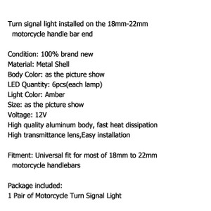Bar End Turn Signals LED Indicator Amber Handlebar End Mount Blinker (BE-CMD15-Black)