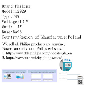 10PCS Genuine PHILIPS 12929 12V 4W T4W BA9s Premium Blinker Signaling Lamp Bulbs