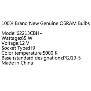 2 X H9 OSRAM 5000K Cool Blue Hyper+ Plus 65W White Light Halogen Bulb Globe