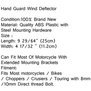 Universal Hand Guard Shield Cold Wind Deflector For Harley Touring Honda Custom, Smoke