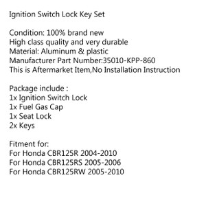 Ignition Switch Fuel Gas Cap Seat Lock Key Set For Honda CBR125R 04-10 CBR125RS