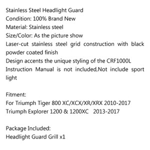 Front Headlight Guard Protector Grill For Triumph Tiger 800 XC/XCX Explorer 1200 Black