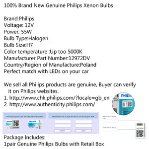 Genuine PHILIPS H7 5000K White DiamondVision 12972DV 12V 55W Light Bulb x 2