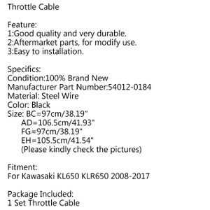 54012-0184 Throttle Cable Wire For Kawasaki KL650 KLR650 2008-2017 Black
