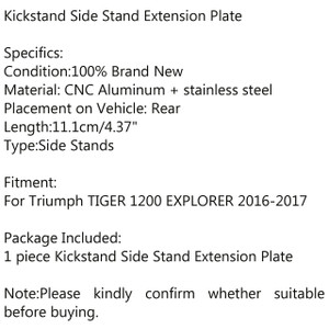 Explorer kickstand sidestand stand extension enlarger pad For Triumph Tiger 1200 16-17 Black