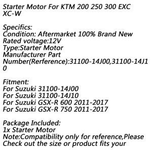 Electric Starter Motor for Suzuki GSX-R 600 GSX-R750 2011-2017