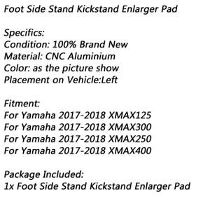 Foot Side Stand Extension Pad Plate Support For Yamaha XMAX125 XMAX300 XMAX250 XMAX400 2017-2018 Black