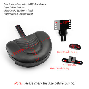 Driver Rider Backrest Kit For Touring Road Electra Street Glide 1997-18 Black