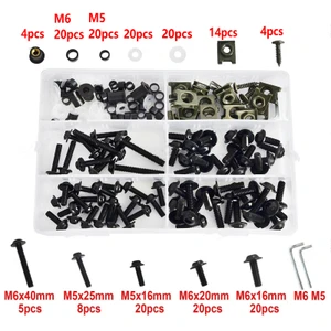 177PCS Sportbikes Fairing Bolts Kit M5/M6 Fastener Screws Black