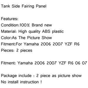 Tank Side Fairing Panel Gas Tank Cover For Yamaha 2006 2007 YZF R6 2006-2007