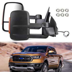 Pair Extendable Towing Mirrors For Ford Ranger 2012-On W/ Indicators Black