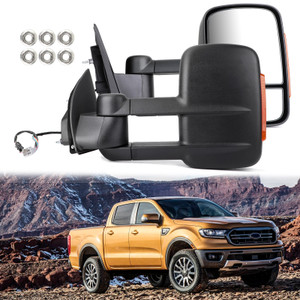 Pair Extendable Towing Mirrors For Ford Ranger 2012-On W/ Indicators Black