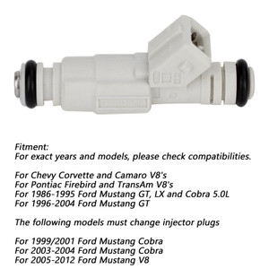 Fuel Injectors 8 Set 36lb For Ford Mustang Pontiac Camaro GM V8 LS1 LT1 5.0L 5.7L 380cc 0280155737 0280155811 White