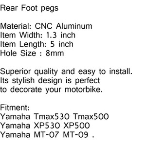 Foot Pegs REAR Pedal Set Yamaha FZ09 FZ07 MT07 MT09 TMAX500 TMAX 530 XP530 XP500 Gold