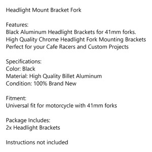 Headlight Mount Bracket Fork Universal For motorcycle with 41mm forks BLK
