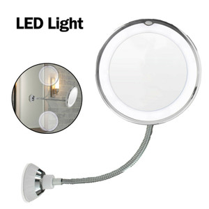 10X Flexible Gooseneck Makeup Mirror with LED Light Bathroom Suction Cup 7"