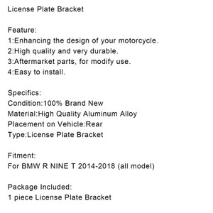 License Plate Bracket For BMW R NINE T 2014-2018 BLK
