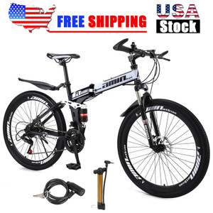 26 Inch 21 Speed Folding Mountain Bike for Sale Full Suspension Speed MTB Bicycle with Bike Lock+Air Pump