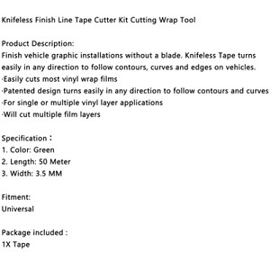 50M Knifeless Finish Line Tape Cutter Kit Graphic Vinyl Trim Cutting Wrap Tool