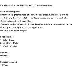 10M Knifeless Finish Line Tape Cutter Kit Graphic Vinyl Trim Cutting Wrap Tool
