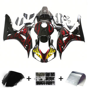 2006-2007 Honda CBR1000RR Black & Red Flame Shark Racing Amotopart Fairings