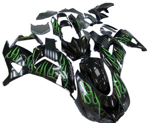 Fairings Kawasaki ZX14R Black & Green Flame Ninja Racing (2006-2011)