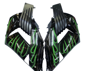 Fairings Kawasaki ZX14R Black & Green Flame Ninja Racing (2006-2011)