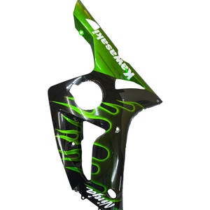 Fairings Kawasaki ZX6R 636 Black & Green Flame Ninja Racing  (2003-2004)