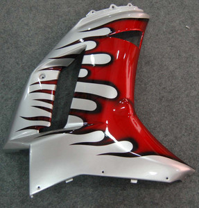 2007-2008 Kawasaki ZX6R 636 Amotopart Fairings Silver & Red Flame ZX6R Racing