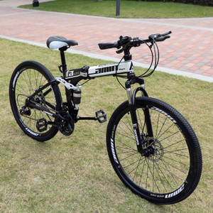 26 Inch 21 Speed Folding Mountain Bike for Sale Full Suspension Speed MTB Bicycle with Bike Lock+Air Pump