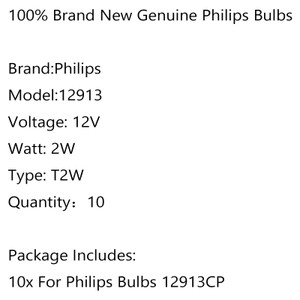 For PHILIPS Car Lamps 12V 2W BA9s 12913CP 10 Pieces