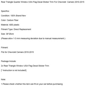 Rear Triangle Quarter Window USA Flag Decal Sticker Trim For Camaro 2010-2015