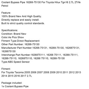 Coolant Bypass Pipe 16268-75130 For Toyota Hilux Tgn16 2.7L 2Trfe Petrol