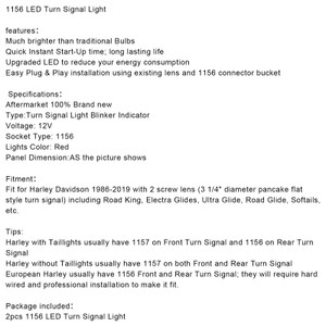 1156 LED Turn Signal Light Bulbs Flat Style Fit for Touring Road King Softail