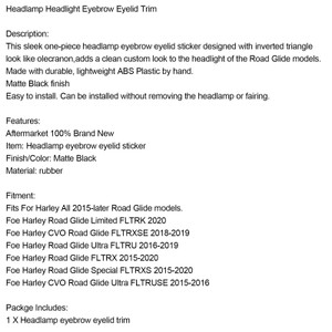 Headlamp Headlight Eyebrow Eyelid Trim For Road Glide FLTRX FLTRU 2015-2021