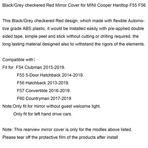 Black/Grey checkered Red Mirror Cover for MINI Cooper Hardtop F55 F56