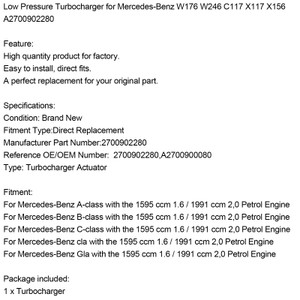 Low Pressure Turbocharger for Mercedes-Benz W176 W246 C117 X117 X156 A2700902280