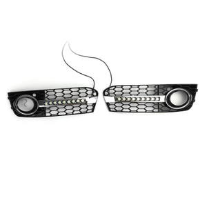 2X Honeycomb Mesh Grille Flowing LED Fog Light Turn Signal For AUDI A4 B8 09-11 Black