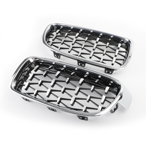 Pair Front Kidney Chrome Diamond Grille Grills fit BMW F30 328i 335i 2012-2016