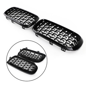 2PCS Meteor Chrome/Black Front Kidney Grille Grill Fit 2014 - 2016 BMW X5 F15
