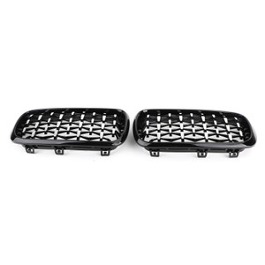 2PCS Meteor Chrome/Black Front Kidney Grille Grill Fit 2014 - 2016 BMW X5 F15