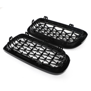 2PCS Meteor Chrome/Black Front Kidney Grille Grill Fit 2014 - 2016 BMW X5 F15